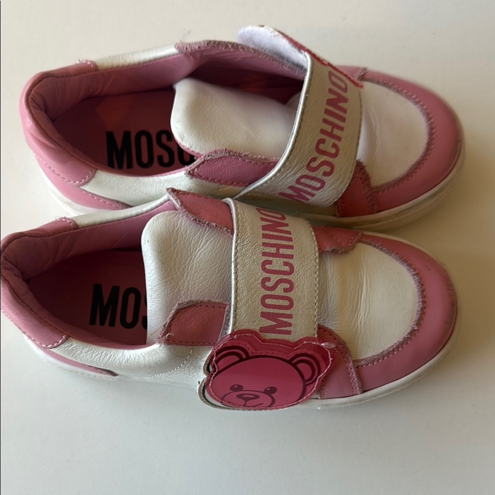 Moschino Pink and White Velcro Strap Sneakers